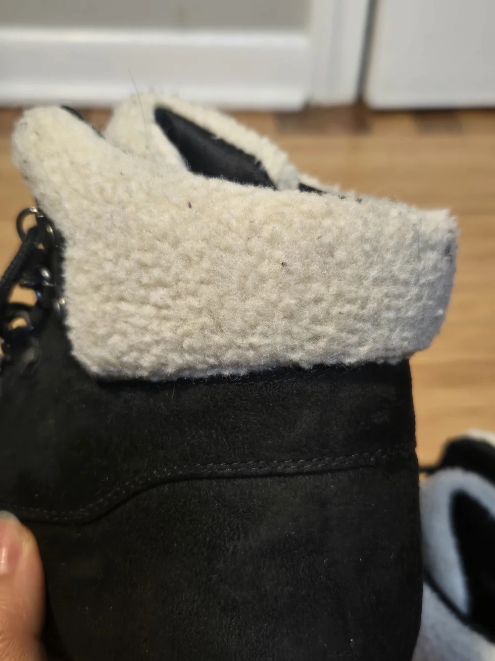 Men's Black Shearling-Trim Suede Hiker Boots
